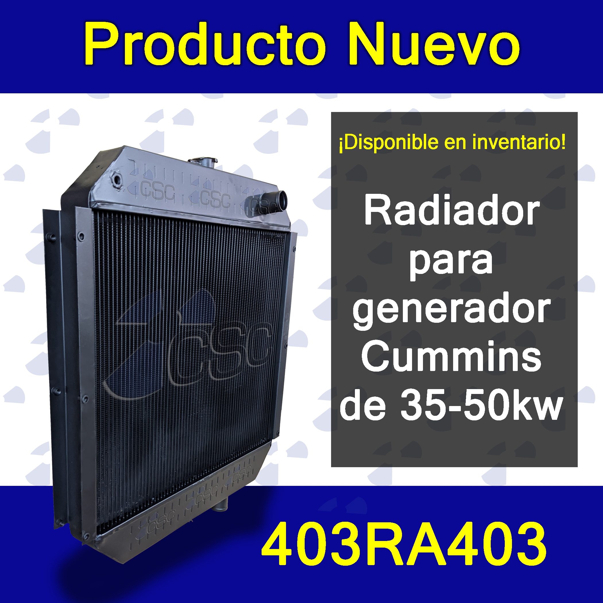 ¡Disponible en inventario! Radiador 403RA403 para generador Cummins de 35-50kw